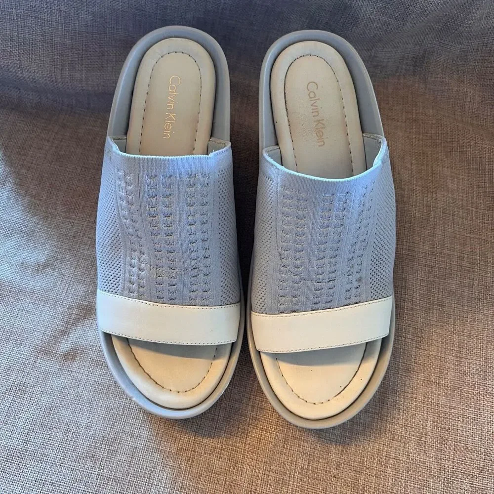Calvin Klein Wedge Platform Gray‎ Slide Sandals Stretch PreOwned Size 8 EU 38 4